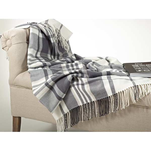 Fennco Styles Tasseled Plaid Design Throw Blanket 50 x 60 Inch - Grey White Throw for Home, Couch, Living Room and Holiday Winter Season