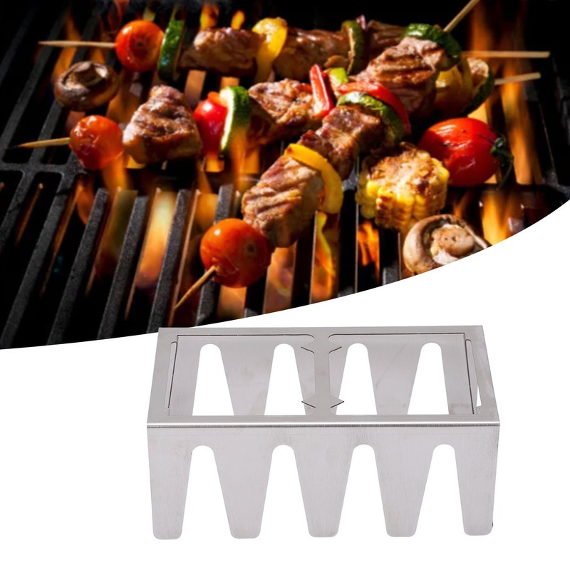 BBQ Skewer Rack Lightweight Portable Sturdy Structure Stainless Steel Wear