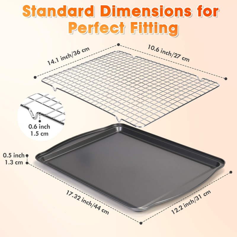 Baking Sheet with Wire Rack, 17" x 12" Nonstick Carbon