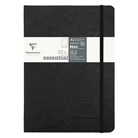 Clairefontaine - Ref 793431C - Age Bag Thread-Bound Notebook (192 Pages) - A5 Size, Dot Rulings, 90gsm Brushed Vellum Paper, Elastic Closure - Black Cover