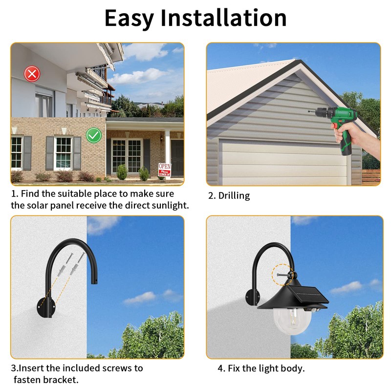 Solar Lantern Lights Outdoor Retro Solar Barn Light with 3