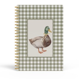Evcprz Cute Mallard Duck Gingham Notebook for Office Desk, Funny Green Checkered Spiral Journal for Coworkers,Farmhouse Aesthetic Writing Journal, 5.5x8.3 Inch