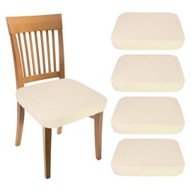 uxcell 4Pcs Stretch Jacquard Seat Covers, Dining Chair Seat Slipcover Washable Removable Cushion Protector for Dining Room Kitchen Restaurant, Beige