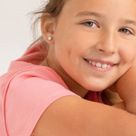 925 Sterling Silver Girl's 5mm Clear Round Cubic Zirconia Bezel Set Stud Screw Back Locking Earrings- Excellent for Baby Girls, Toddlers, and Pre-teens Formal and Casual Attire