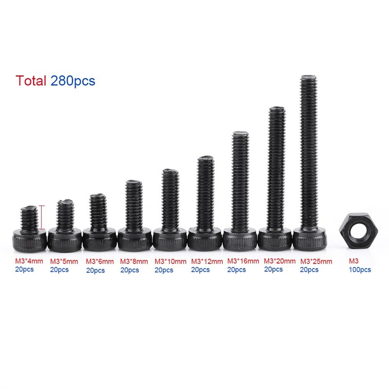 Hex Nuts + Hex Socket Bolts M3 280 Pcs Repair