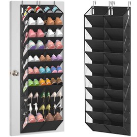10 Tier Clear Over the Door Shoe Organizer, 20 Large Deep Pockets, Fit 20-30 Pairs Shoe Holder Hanging Storage , Closet Rack Hanger Holds Up to 80 lbs, Hangs on Closets for Shoes, Accessories, Black