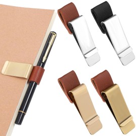 DILUSILK 4pcs Pen Holder for Notebook, Pen Loop for Notebook, PU Leather Retro Metal Pen Holder Clip for Journal, Planner, Clipboard, Office