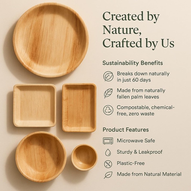 6x9 Inch Rectangular Areca Palm Leaf Plates – Compostable Disposable