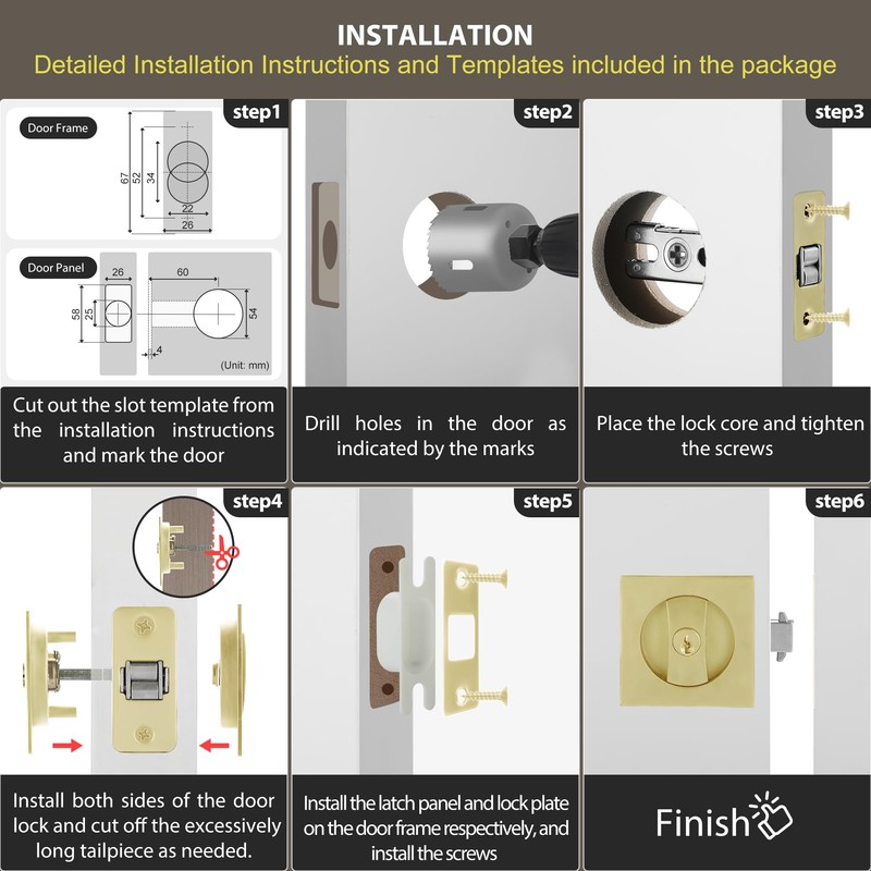 Malimali Pocket Door Lock, Pocket Door Hardware Square Door Lock