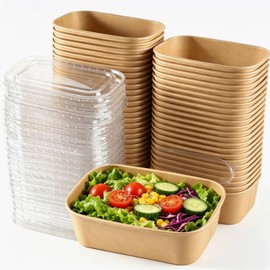 50 Pack 25oz Disposable Kraft Paper Bowls with Lids