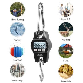 Fuzion Hanging Scale 660lb, Heavy Duty Crane Scale, Aluminum Body, Stainless Steel Hook, Hoyer Lift Scale with Hold/Tare, Digital Hanging Scales for Farms, Hunting, Fishing and Weighing Luggage