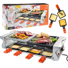 MasterChef Electric Raclette Table Grill w Non-Stick Grilling Plate & Cooking Stone- 8 Person Tabletop Cooker for Indoor, Smokeless Korean BBQ-Melt Cheese, Cook Meat & Veggies, Apps-19" x 8" Xmas Gift