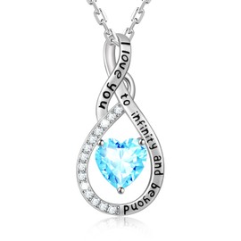 March Birthstone Jewelry Aquamarine Necklace Christmas Gifts for Women Wife Mom, Sterling Silver Birthstone Necklaces, Infinity Necklace Pendant Anniversary Birthday Gifts for Women Grandma