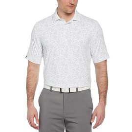Callaway Men's Chevron Print Short Sleeve Golf Polo, Moisture-Wicking, Stretch, Lightweight Recycled Fabric, Bright Wh/Flint Stone
