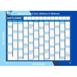 A1 Wall Planner 2025 Wall Calendar Large Jan To Dec Yearly Planner Full Year Planning Chart Academic Annual Poster For Student Family Home School Office Work Study 84.1x59.4cm(Folded)(1Pc)(Blue)