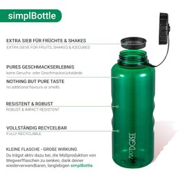720°DGREE simplBottle Water Bottle - 500 ml, 1000 ml, 1500 ml - Perfect Wide Neck Sports Bottle, Leakproof, BPA-Free, green, 1500ml