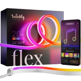 Twinkly Flex 2m, LED-Schlauch Multicolor, Flexibel und Kompatibel mit Home Kit, Alexa und Google Home, Gaming-Lichter, Über 16 Mio. Farben, Stromversorgung über USB-C, App-Steuerung, Weißes Kabel