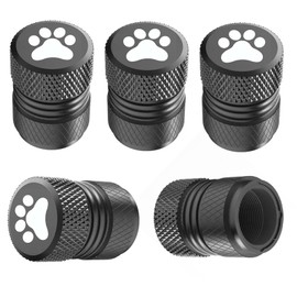 Tire Valve Stem Caps - 5 Pack Corrosion Resistant Premium Anodized Alloy Air Valve Caps Dog Paw Print Universal for Car SUV Bike Accessories Black
