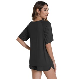 WiWi Pajamas for Women Short Sleeve Top with Shorts Viscose from Bamboo Pajama Set Cooling Sleepwear S-XXL, Black, X-Large