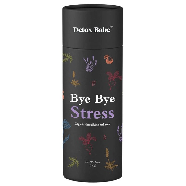 Bye Bye Stress Organic Detox Bath Salt Soak (24 oz) | Epsom Salt, Red Beet, Chia Seed, Lavender, Frankincense, Bergamot Bath Soak | Herbal Essential Oils Soak | Spa Bath Gift