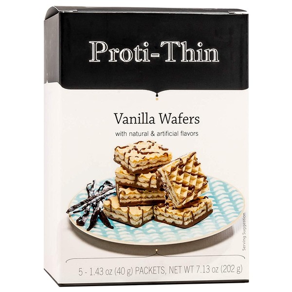 Proti-Thin High Protein Vanilla Wafer Squares, Low Sugar, Low Carb, Aspartame Free, Diet Wafer Bars, Healthy Snack, 5 Servings, 2 Wafers per Serving