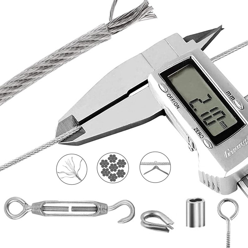 15M Wire Rope Kit in 19PCS/2mm 304 Stainless Steel Rope