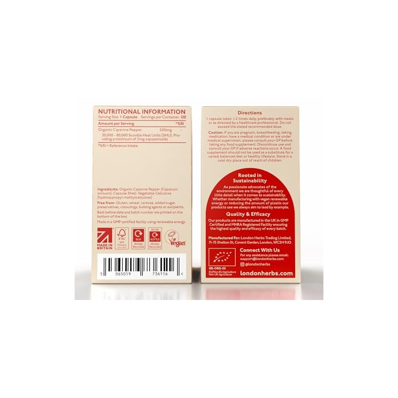 Organic Cayenne Pepper Capsules 500mg | 2mg Capsaicinoids Including Capsaicin