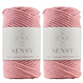 S SENSY 2 Skeins of Premium Macrame Cord 3mm 100% Cotton, 245 Feet, 3 Strand Twisted, Macrame Rope, Macrame String Cotton Yarn, Macrame Yarn (Salmon)