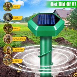 Mole Repellent Solar Powered 8 PCS Ultrasonic Deterrent Gopher Repellent Skunk Snake Repellent for Yard Spiral Stake to Deterrent Vole Groundhog Chipmunk Repeller for Garden Lawn (8)