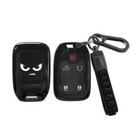 ACEBOY for Chevy Key Fob Cover, Soft TPU Key Case Protector with Leather Keychain Compatible with Chevy Suburban Tahoe Silverado GMC Terrain Yukon Sierra Acadia (Black,3/4/5/6 Buttons)