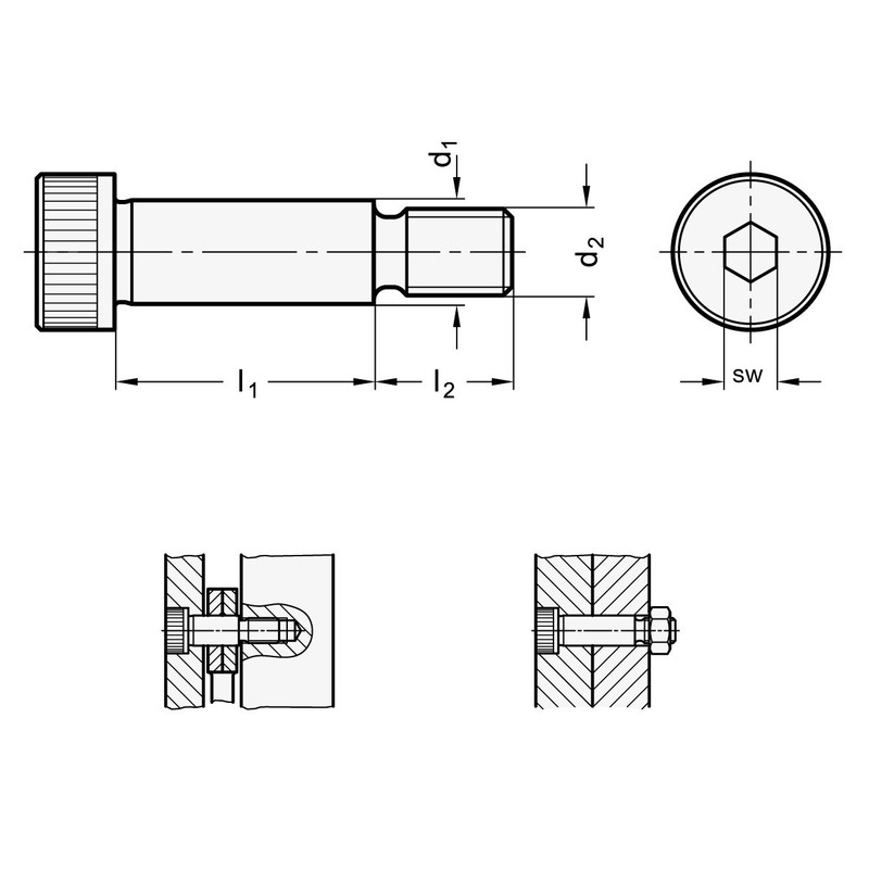 Ganter Normelemente Fitting Screws with Collar ISO 7379-16-M12-25, Mounting Diameter