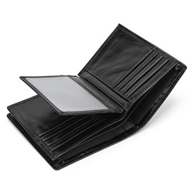 LUUFAN Genuine Leather Bifold Wallet RFID Blocking Short Wallet for Men Large Capacity Cash Purse with 15 Card Slots and ID Window, Black