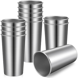Bokon 12 Pack 20 oz Stainless Steel Cups Metal Cups Shatterproof Stacking Beer Pint Cups for International Coffee Day Bar Camping Restaurant Adults Kids Travel Outdoor