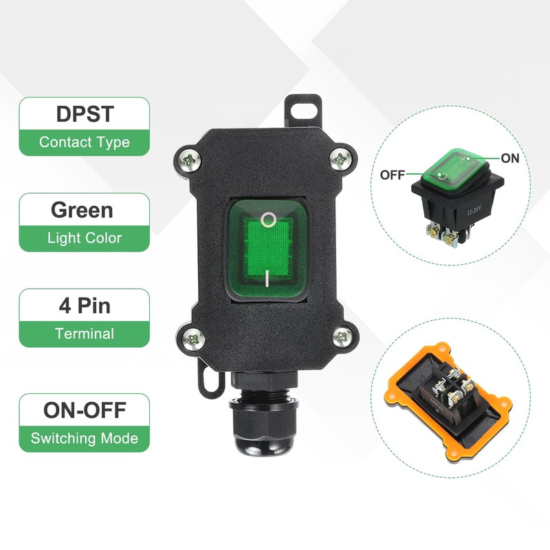 sourcing map Toggle Switch Rocker Button Inline Cord Switch DPST