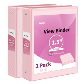 SUNEE 3 Ring Binder 1.5 Inch 2 Pack, Clear View Binder Three Ring PVC-Free (Fit 8.5x11 Inches) for School Binder or Office Binder Supplies, Pink Binder