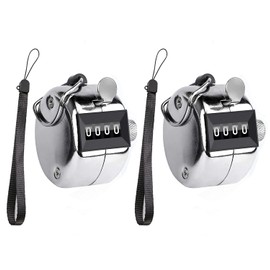 ZRAMO Metal Hand 4-Digit Tally Clicker Counter, Palm Clicker Digital Handheld Pitch Click Counter Number Count for Row, People, Golf, Lap & Knitting, Silver with Nylon Lanyard (2 Pack)