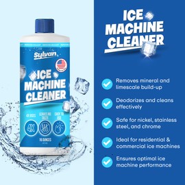 Sylvan Ice Machine Cleaner and Descaler | 16 oz | Free Cloth | Made in USA | Nickel Safe Ice Maker Cleaner and Descaler | Universal Compatibility for Commercial & Residential Ice Makers