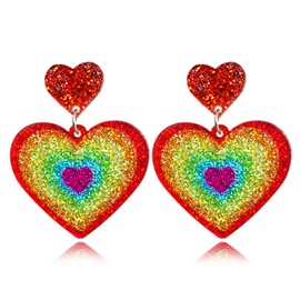 Acrylic Double Heart Valentines Earrings Hot Pink Heart Statement Earring for Women Valentine's Day Mother's Day, 0, Metal, No Gemstone