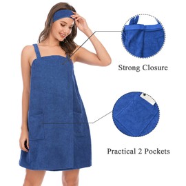 Verve Jelly Wraps for Women Spa Shower Women Wraps Adjustable Robe Spa Body Wrap with Pocket Blue Medium