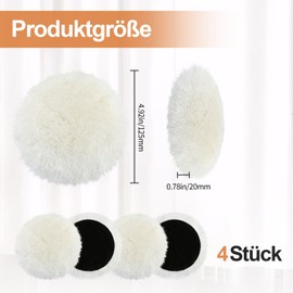 Polishing Pads 125 mm, Pack of 4 Lambswool Polishing Pads, Polishing Hoods, Polishing Attachment, Compatible with Bosch Random Orbital Sander, for Car, Car Headlights, Cork Floors, White