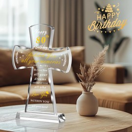 Ghtixsu 80th Birthday Religious Gifts for Women Men - Glass Stand Cross 80 and Fabulous Birthday Blessing - 80th Birthday Presents Ideas for Friends, Grandma, Mom Turning 80 Years Old