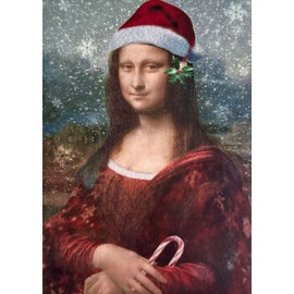 Lunch Money Festive Mona Lisa Painting Wearing Santa Hat Merry Christmas Greeting Card, Envelope Included