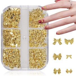 WOKOTO 300pcs Bow Charms for Nails, 3D Gold Bow Nail Charms 1 Box 3D Bows Designs Accessories Metal Alloy Bowknot Nail Art Rhinestones Cute Nail Jewelry for Women Girls Nail Decoration