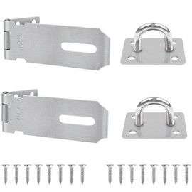 Pack of 2 Hasp Padlocks, Shackle, 4 Inch (10 cm), 304 Stainless Steel Safety Lock with Screws, for Gates, Cabinets, Boxes, Weatherproof and Corrosion Resistant, Includes Mounting Material