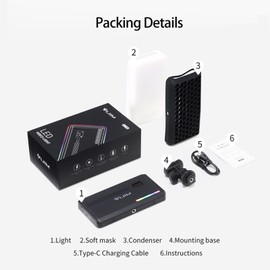 RGB LED Video Light Photography Fill Light 2500K-9000K Dimmable CRI 95+ 20 Lighting Effects Built in Rechargeable Battery for Live Broadcast Interview Portraits Weddings Photography