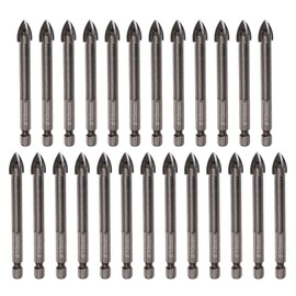 HARFINGTON 25pcs Titanium Coated Masonry Drill Bit, 10mm Concrete Drill Bits Ceramic Tile Drill Bit with 1/4" Hex Shank for Ceramic Tile Marble Mirror Glass Concrete Brick Plastic Wood