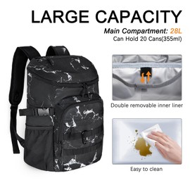 Cooler Backpack Insulated Leak Proof,Small Soft Coolers Bag for Men and Women Camping,Travel,Beach,Hiking,Picnic,Lunch Backpack for Men Work,Portable Ice Chest Back Pack Large Storage,Black Marble