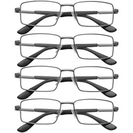 EYESPEX 4 Pack Reading Glasses for Men Woman, Metal Frame Spring Hinge Readers Comfort Readers Lightweight Eyeglass Anti-Eyestrain…