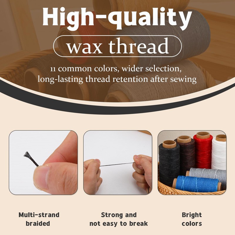 Jupean Waxed Thread, 150m /164Yards White Leather Sewing Threads, Hand