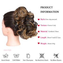 Wavy Claw Clip on Ponytail Hair Extensions Curly Clip in Ponytail Extension Jaw Clip Ponytail Hairpieces for Women Girls Fake (10 inch/25 cm, 4AH27)